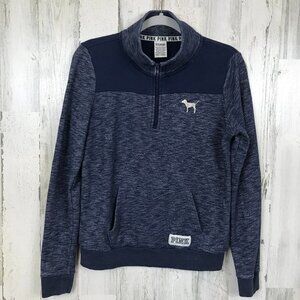 PINK Victoria's Secret 1/4 zip pullover mock neck blue marled joey pocket small